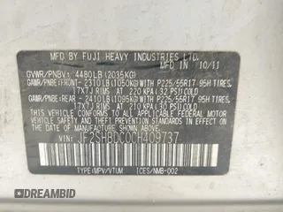 2012 Subaru Forester X Premium with VIN JF2SHBDC0CH409737, listed as a IAAI auction lot 42564484 with 226,983 mi miles and . Bid and sale history available at DreamBid. Image 9.