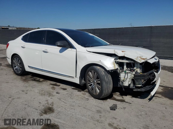 2015 Kia Cadenza Premium with VIN KNALN4D73F5185070, listed as a Copart auction lot 47012445 with 96,253 mi miles and Salvage Title. Bid and sale history available at carsss.com. Image 4.