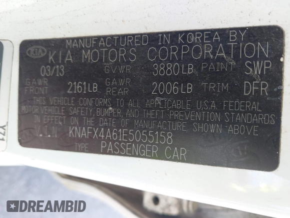 2014 Kia Forte LX with VIN KNAFX4A61E5055158, listed as a IAAI auction lot 42212501 with 224,830 mi miles and . Bid and sale history available at carsss.com. Image 9.