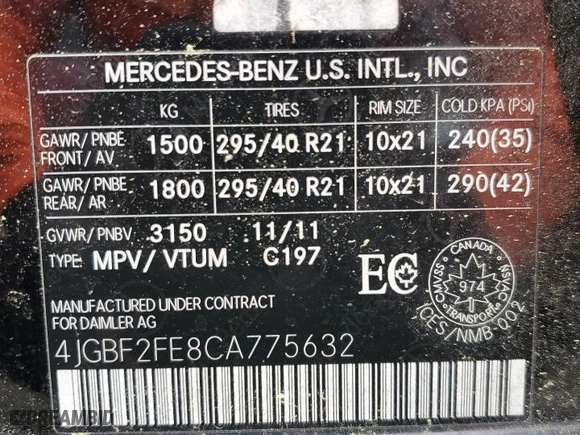 2012 Mercedes-Benz GL-Class GL 350 BlueTEC with VIN 4JGBF2FE8CA775632, listed as a Copart auction lot 54202045 with 167,239 mi miles and Clean Title. Bid and sale history available at carsss.com. Image 13.