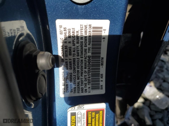 2010 Honda Civic Sdn EX with VIN 19XFA1F8XAE040640, listed as a Copart auction lot 51353125 with 94,156 mi miles and Salvage Title. Bid and sale history available at carsss.com. Image 14.