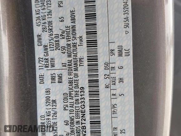2022 Ford F-250 XL with VIN 1FT7W2BT2NEG33139, listed as a Copart auction lot 61925525 with 53,561 mi miles and Salvage title. Bid and sale history available at DreamBid. Image 12.