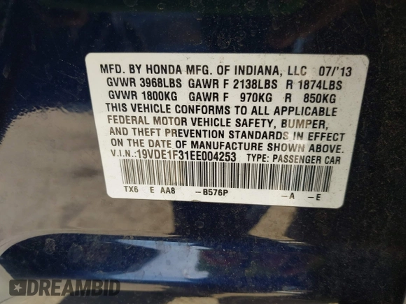 2014 Acura ILX with VIN 19VDE1F31EE004253, listed as a IAAI auction lot 41997152 with 126,788 mi miles. Bid and sale history available at carsss.com. Image 9.