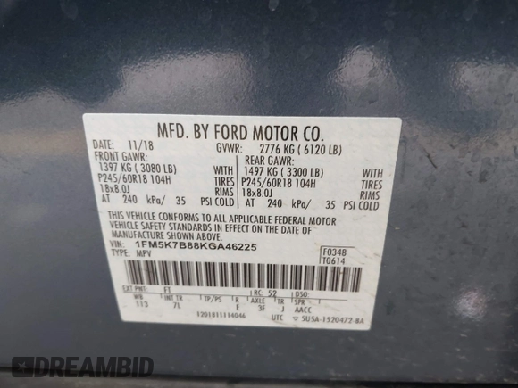 2019 Ford Explorer z VIN 1FM5K7B88KGA46225, wystawiony jako IAAI lot #41373895 z przebiegiem 24 503 mil mil oraz . Historia ofert i sprzedaży dostępna na DreamBid. Obrazek 9.