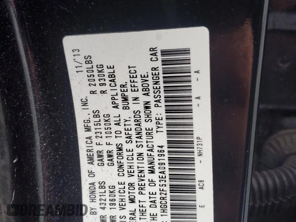 2014 Honda Accord Sport with VIN 1HGCR2F53EA091964, listed as a Copart auction lot 51842905 with 143,335 mi miles and Salvage Title. Bid and sale history available at DreamBid. Image 12.
