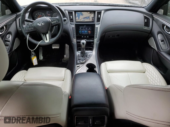 2021 Infiniti Q50 Red Sport 400 with VIN JN1FV7DR2MM880827, listed as a Copart auction lot 52089525 with 38,718 mi miles and Salvage title. Bid and sale history available at DreamBid. Image 8.