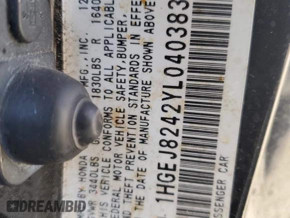 2000 Honda Civic EX with VIN 1HGEJ8242YL040383, listed as a Copart auction lot 71565154 with 114,612 mi miles and Salvage Title. Bid and sale history available at carsss.com. Image 14.