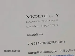 2023 Tesla Model Y Long Range z VIN 7SAYGDEEXPA181114, wystawiony jako IAAI lot #41564617 z przebiegiem 64 990 mil mil oraz . Historia ofert i sprzedaży dostępna na DreamBid. Obrazek 16.