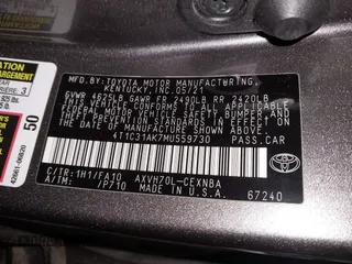 2021 Toyota Camry Hybrid LE with VIN 4T1C31AK7MU559730, listed as a IAAI auction lot 41851492 with 47,356 mi miles. Bid and sale history available at carsss.com. Image 9.