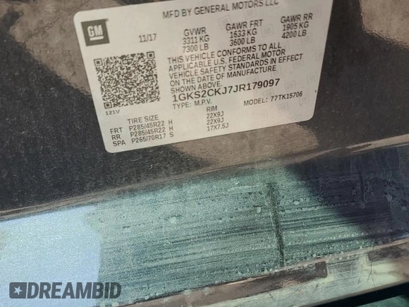2018 GMC Yukon Denali with VIN 1GKS2CKJ7JR179097, listed as a Copart auction lot 65645904 with 0 mi miles and Salvage Title. Bid and sale history available at carsss.com. Image 15.