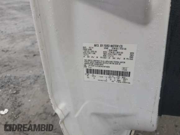 2014 Ford F-150 XL with VIN 1FTNF1CF9EKD47459, listed as a Copart auction lot 58755855 with 191,756 mi miles and Salvage title. Bid and sale history available at DreamBid. Image 12.