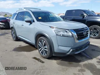 2023 Nissan Pathfinder Platinum with VIN 5N1DR3DH9PC248888, listed as a IAAI auction lot 41974684 with 52,609 mi miles and . Bid and sale history available at DreamBid. Image 1.