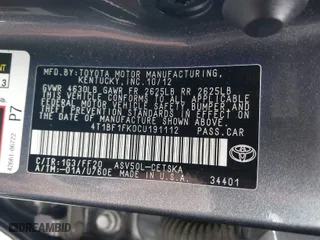 2012 Toyota Camry L with VIN 4T1BF1FK0CU191112, listed as a IAAI auction lot 41781409 with 79,127 mi miles. Bid and sale history available at carsss.com. Image 9.