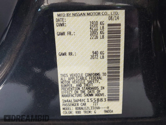 2015 Nissan Altima SV z VIN 1N4AL3AP4FC155883, wystawiony jako IAAI lot #42372983 z przebiegiem 75 740 mil mil oraz . Historia ofert i sprzedaży dostępna na DreamBid. Obrazek 9.