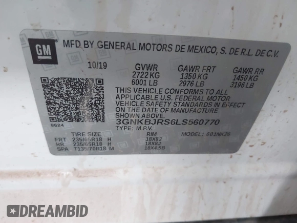 2020 Chevrolet Blazer LT z VIN 3GNKBJRS6LS560770, wystawiony jako IAAI lot #42036012 z przebiegiem 56 505 mil mil oraz . Historia ofert i sprzedaży dostępna na DreamBid. Obrazek 9.