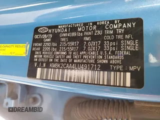2020 Hyundai Kona SEL with VIN KM8K2CAA4LU491712, listed as a Copart auction lot 54250455 with 120,323 mi miles and Clean Title. Bid and sale history available at DreamBid. Image 13.