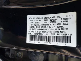 2013 Honda Accord LX z VIN 1HGCR2F38DA219080, wystawiony jako IAAI lot #42260992 z przebiegiem Nie podano mil oraz . Historia ofert i sprzedaży dostępna na DreamBid. Obrazek 9.