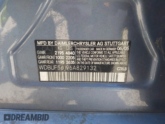 2006 Mercedes-Benz E 350 with VIN WDBUF56J96A829132, listed as a IAAI auction lot 42227770 with 147,363 mi miles and . Bid and sale history available at DreamBid. Image 9.