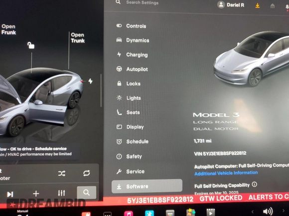 2025 Tesla Model 3 Long Range z VIN 5YJ3E1EB8SF922812, wystawiony jako Copart lot #48794645 z przebiegiem 1 731 mil mil oraz Szkoda całkowita • Salvage title. Historia ofert i sprzedaży dostępna na DreamBid. Obrazek 9.