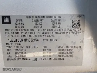 2017 Chevrolet Colorado 4WD WT with VIN 1GCGTBEN7H1302154, listed as a IAAI auction lot 42059755 with 1 mi miles. Bid and sale history available at carsss.com. Image 9.