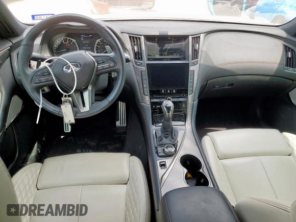 2020 Infiniti Q50 Red Sport 400 with VIN JN1FV7AR1LM660114, listed as a Copart auction lot 55658965 with 28,318 mi miles and Salvage title. Bid and sale history available at DreamBid. Image 8.