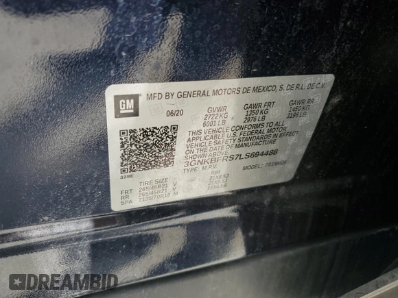 2020 Chevrolet Blazer Premier with VIN 3GNKBFRS7LS694488, listed as a Copart auction lot 72177354 with 53,357 mi miles and Non repairable. Bid and sale history available at DreamBid. Image 15.