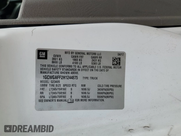 2017 Chevrolet Express Cargo with VIN 1GCWGAFF2H1244875, listed as a Copart auction lot 48130055 with 199,407 mi miles and Non repairable. Bid and sale history available at DreamBid. Image 14.
