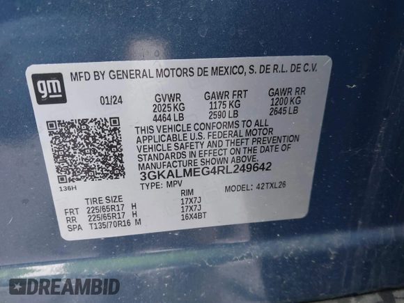 2024 GMC Terrain SLE z VIN 3GKALMEG4RL249642, wystawiony jako IAAI lot #42248039 z przebiegiem 11 695 mil mil oraz . Historia ofert i sprzedaży dostępna na DreamBid. Obrazek 9.