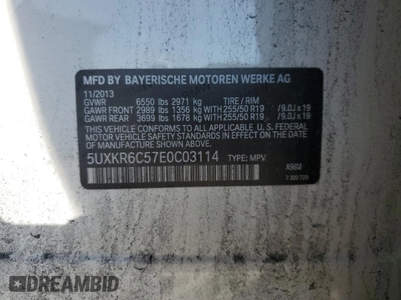 2014 BMW X5 xDrive50i z VIN 5UXKR6C57E0C03114, wystawiony jako Copart lot #57940175 z przebiegiem 165 249 mil mil oraz Czysty tytuł • Clean title. Historia ofert i sprzedaży dostępna na DreamBid. Obrazek 13.