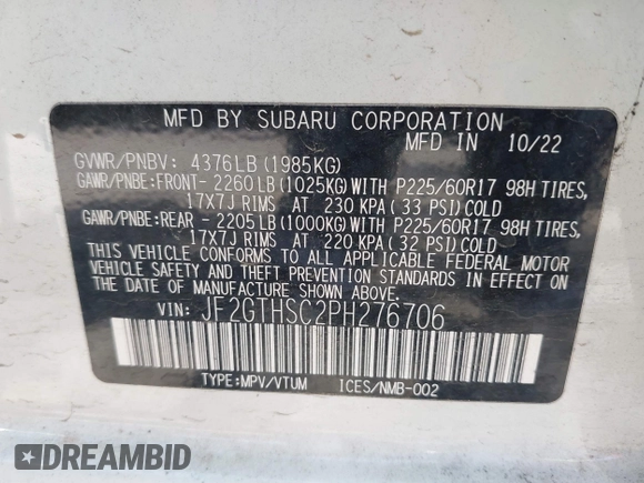 2023 Subaru Crosstrek Special Sports with VIN JF2GTHSC2PH276706, listed as a IAAI auction lot 42397788 with 21,154 mi miles and . Bid and sale history available at DreamBid. Image 9.