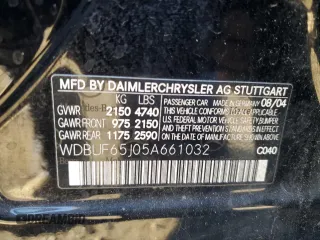 2005 Mercedes-Benz E-Class 3.2L with VIN WDBUF65J05A661032, listed as a Copart auction lot 45510375 with 167,360 mi miles and Salvage Title. Bid and sale history available at carsss.com. Image 12.