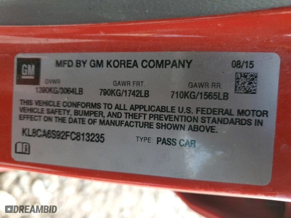 2015 Chevrolet Spark LS with VIN KL8CA6S92FC813235, listed as a Copart auction lot 80529464 with 168,593 mi miles and Salvage Title. Bid and sale history available at carsss.com. Image 14.