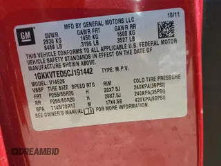 2012 GMC Acadia Denali with VIN 1GKKVTED5CJ191442, listed as a Copart auction lot 52153505 with 136,854 mi miles and Salvage title. Bid and sale history available at DreamBid. Image 13.