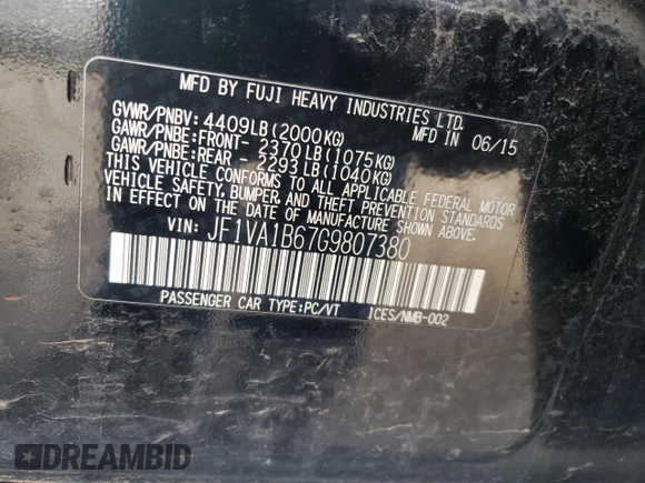 2016 Subaru WRX с VIN JF1VA1B67G9807380, выставлен на аукционе Copart как лот 55435065 с пробегом 56 709 миль миль и Списание • Salvage title. История ставок и продаж доступна на DreamBid. Изображение 12.