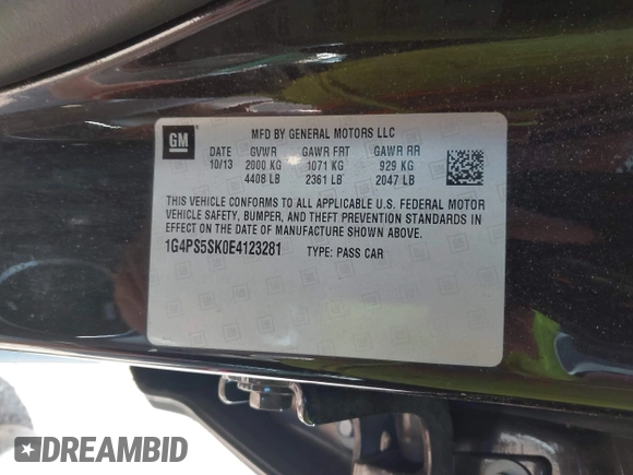 2014 Buick Verano Group z VIN 1G4PS5SK0E4123281, wystawiony jako IAAI lot #42250949 z przebiegiem 132 746 mil mil oraz . Historia ofert i sprzedaży dostępna na DreamBid. Obrazek 9.