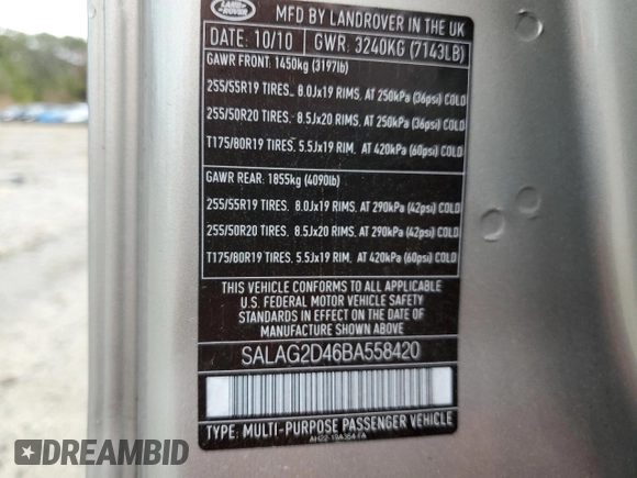 2011 Land Rover LR4 HSE with VIN SALAG2D46BA558420, listed as a Copart auction lot 49062255 with 136,409 mi miles and Salvage Title. Bid and sale history available at DreamBid. Image 13.