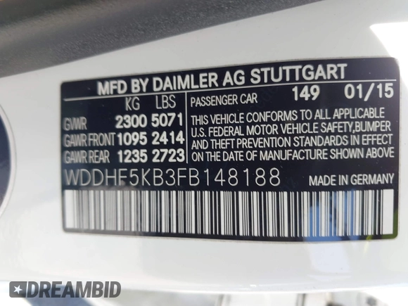 2015 Mercedes-Benz E 350 Sport with VIN WDDHF5KB3FB148188, listed as a IAAI auction lot 42629262 with 180,772 mi miles and . Bid and sale history available at DreamBid. Image 9.