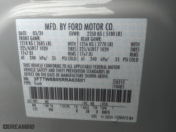 2024 Ford Maverick XL with VIN 3FTTW8B95RRA63601, listed as a IAAI auction lot 40163714 with 1,174 mi miles. Bid and sale history available at carsss.com. Image 9.