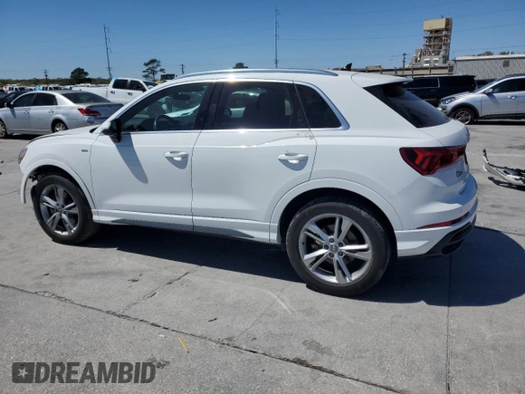 2020 Audi Q3 S line Premium with VIN WA1DECF36L1016976, listed as a Copart auction lot 49658255 with 15,404 mi miles and Salvage Title. Bid and sale history available at carsss.com. Image 2.