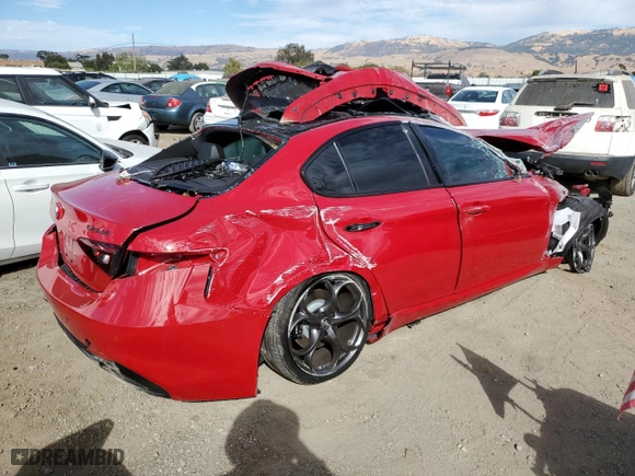 2023 Alfa Romeo Giulia Veloce with VIN ZARFAMBNXP7667883, listed as a Copart auction lot 77983054 with 0 mi miles and Salvage Title. Bid and sale history available at carsss.com. Image 3.