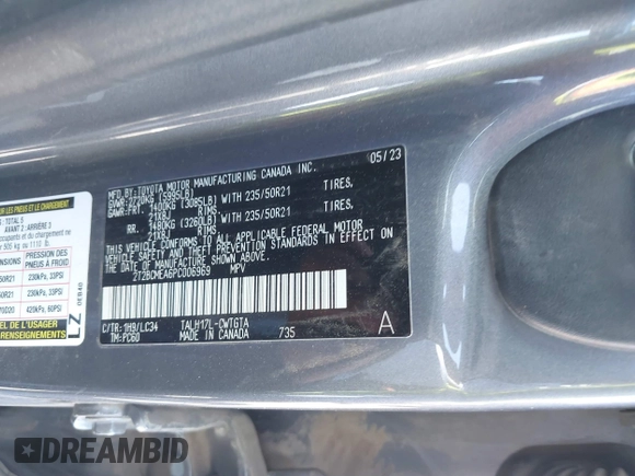 2023 Lexus RX 500h F Sport Performance with VIN 2T2BCMEA6PC006969, listed as a IAAI auction lot 40154592 with Not provided miles and . Bid and sale history available at DreamBid. Image 9.