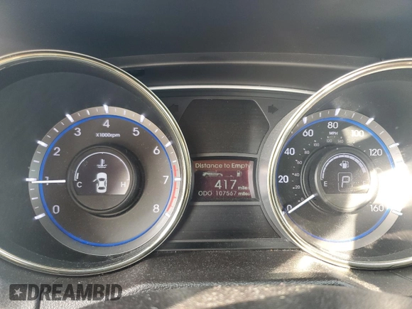 2013 Hyundai Sonata GLS with VIN 5NPEB4AC1DH553829, listed as a Copart auction lot 44601845 with 107,567 mi miles and Salvage Title. Bid and sale history available at carsss.com. Image 9.