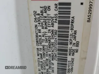 2002 Toyota ECHO with VIN JTDAT123720247382, listed as a Copart auction lot 66388584 with 233,892 mi miles and Salvage title. Bid and sale history available at DreamBid. Image 12.