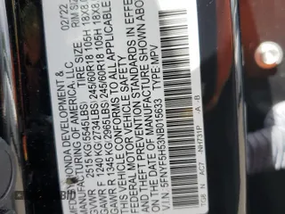 2022 Honda Pilot EX-L with VIN 5FNYF5H53NB015633, listed as a Copart auction lot 54150005 with 99,950 mi miles and Salvage title. Bid and sale history available at DreamBid. Image 13.