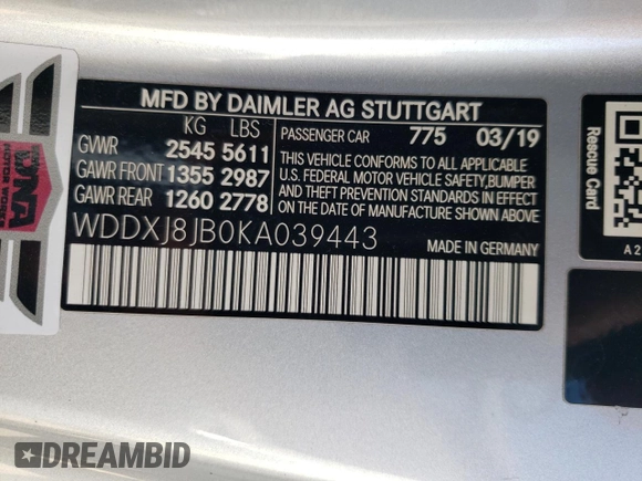 2019 Mercedes-Benz S 63 AMG with VIN WDDXJ8JB0KA039443, listed as a Copart auction lot 71202234 with Not Provided miles and Salvage Title. Bid and sale history available at DreamBid. Image 12.