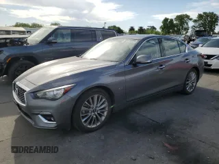 2019 Infiniti Q50 Luxe with VIN JN1EV7AR7KM557533, listed as a Copart auction lot 52172225 with 97,270 mi miles and Salvage title. Bid and sale history available at DreamBid. Image 1.
