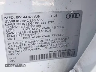 2024 Audi Q5 Premium with VIN WA1ABAFY8R2043756, listed as a IAAI auction lot 41410186 with 23,906 mi miles and . Bid and sale history available at DreamBid. Image 9.