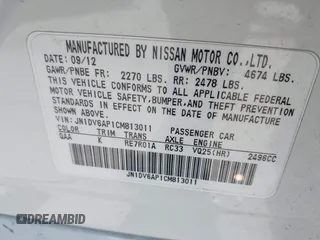 2012 Infiniti G25 Journey z VIN JN1DV6AP1CM813011, wystawiony jako IAAI lot #41610342 z przebiegiem 137 325 mil mil oraz . Historia ofert i sprzedaży dostępna na DreamBid. Obrazek 9.