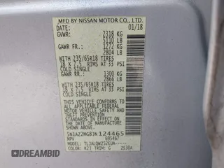 2018 Nissan Murano SL z VIN 5N1AZ2MG8JN124465, wystawiony jako IAAI lot #41633799 z przebiegiem 70 691 mil mil oraz . Historia ofert i sprzedaży dostępna na DreamBid. Obrazek 9.