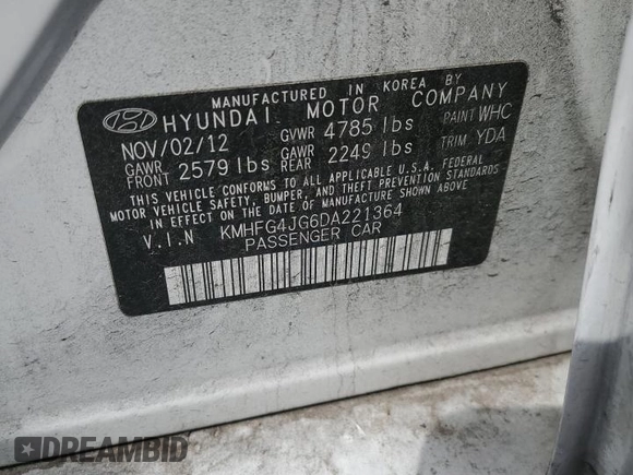2013 Hyundai Azera with VIN KMHFG4JG6DA221364, listed as a Copart auction lot 52316895 with 141,559 mi miles and Salvage Title. Bid and sale history available at carsss.com. Image 13.